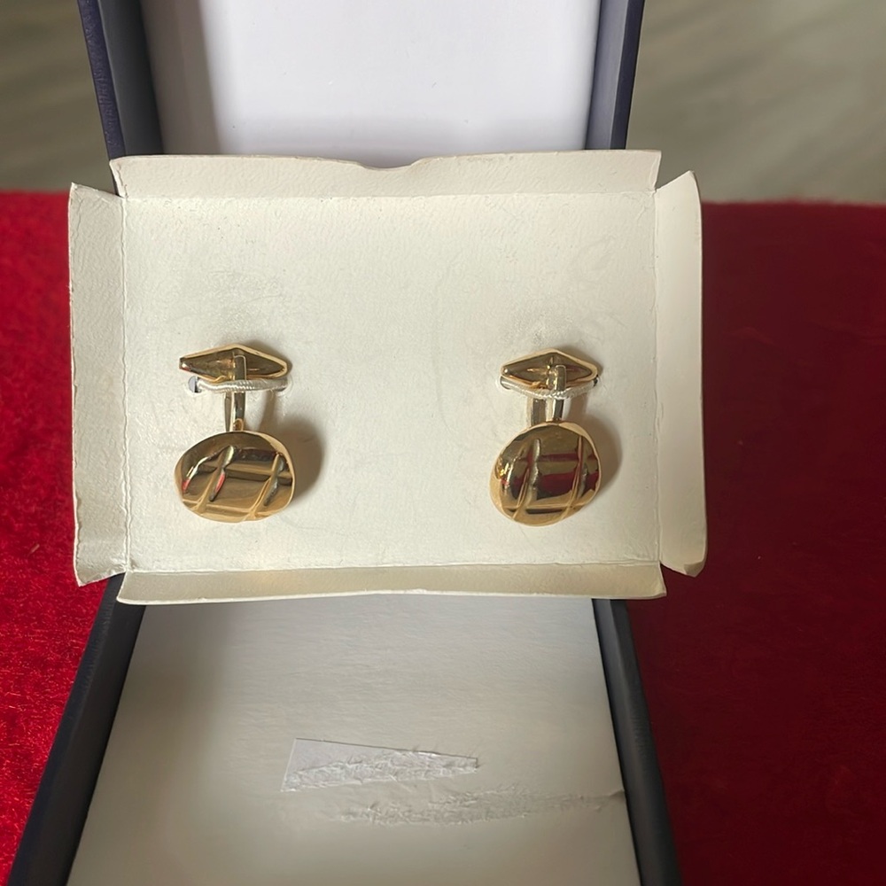 Unbranded Men’s Small Shiny Goldtone Round Cufflinks w/ Grid Design on Face